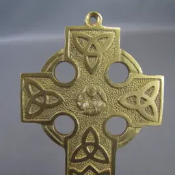 Liffey Artefacts Brass Celtic Cross 3.75" x 6.5" Trinity Knots Wall Hanging