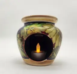 Casa Verona Hand Painted Ceramic Wax Melt Burner Yellow Green Leaf Floral Motif