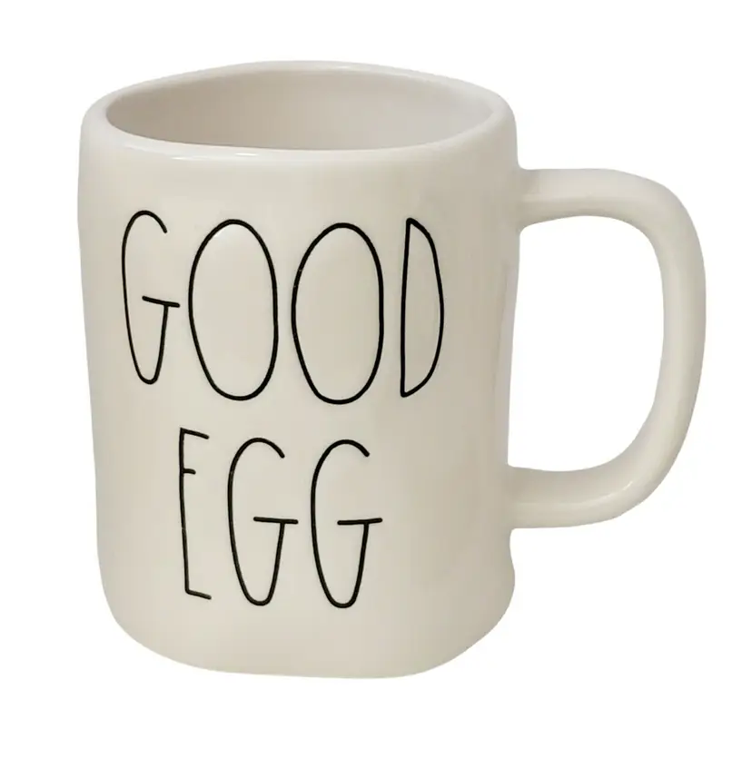 Rae Dunn Double Sided Easter Good Egg Bad Egg White Mug