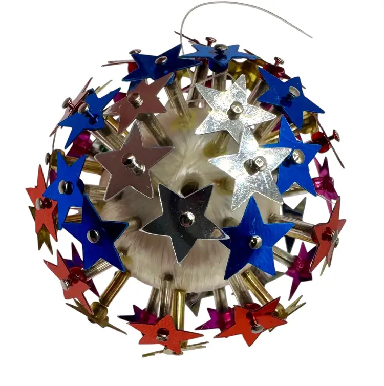 Vintage Small Handmade Star Push Pin Christmas Holiday Ornament Rainbow 1.75”