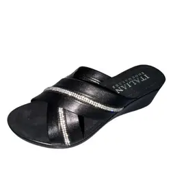 $60 Italian Shoemakers Lorrie black rhinestone wedge sandal 6