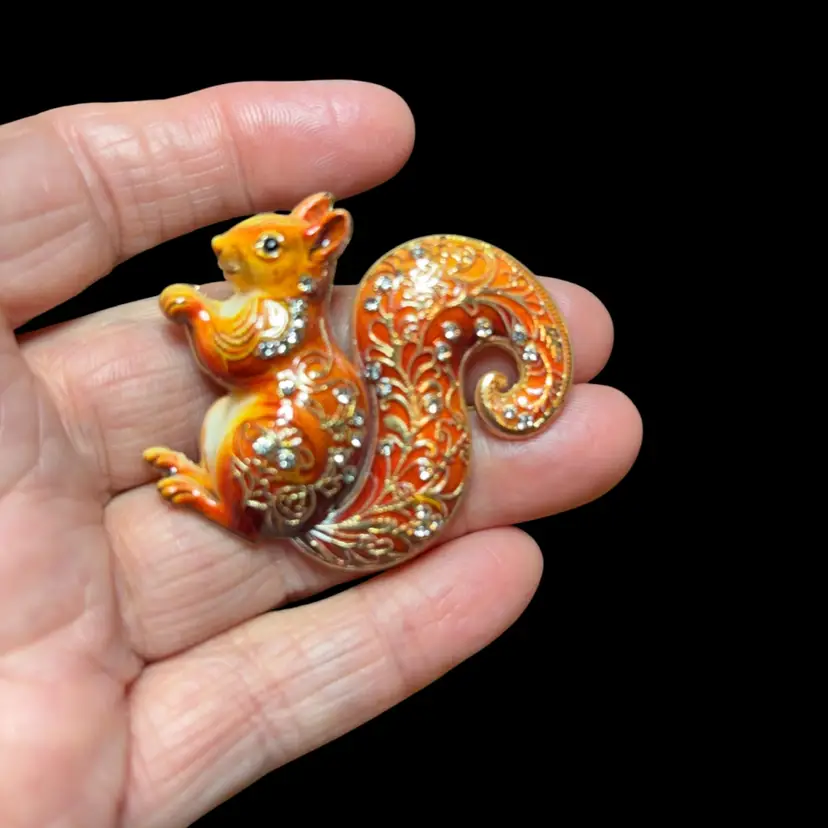 Squirrel Broach With Clear Gemstones Yellowstone