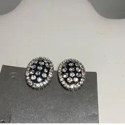 Rhinestone With Black Clipon Earrings - Beautiful 1 1/4” Beautiful Condition