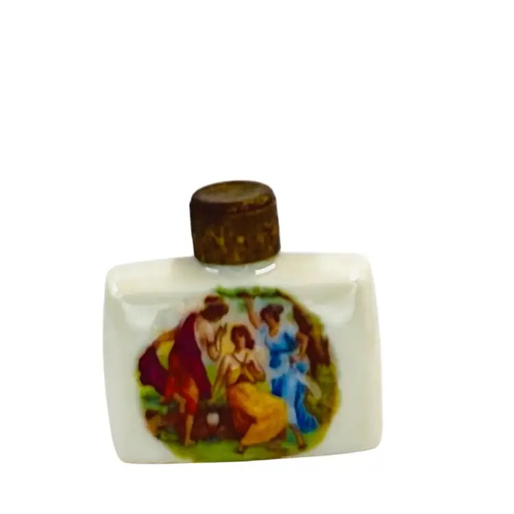 Miniature Perfume Bottle Hand Painted Porcelain w/glass Dabber Approx 2x2”
