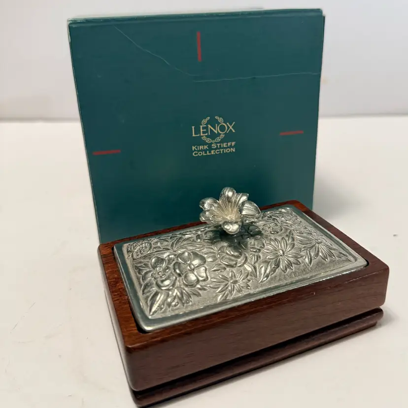 Lenox - Kirk Stieff Pewter and Wood Lidded Trinket Box - With Original Box