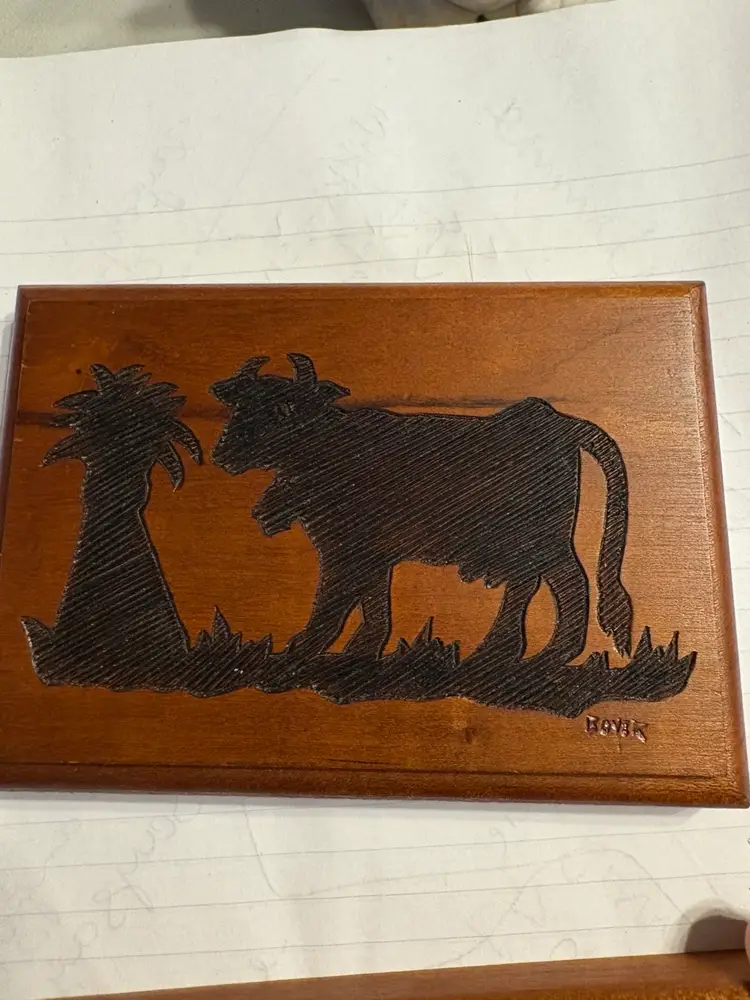 Set Of 2, Wooden Etched Farm Scene Wall Plaques, Signed Boyer