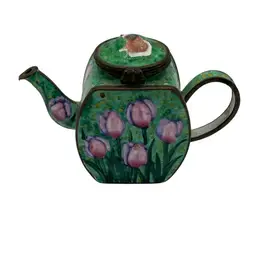 Vintage Kelvin Chen Enamel “Tulip Queen Of The Night” Teapot 3”Hx 3”L Read Description