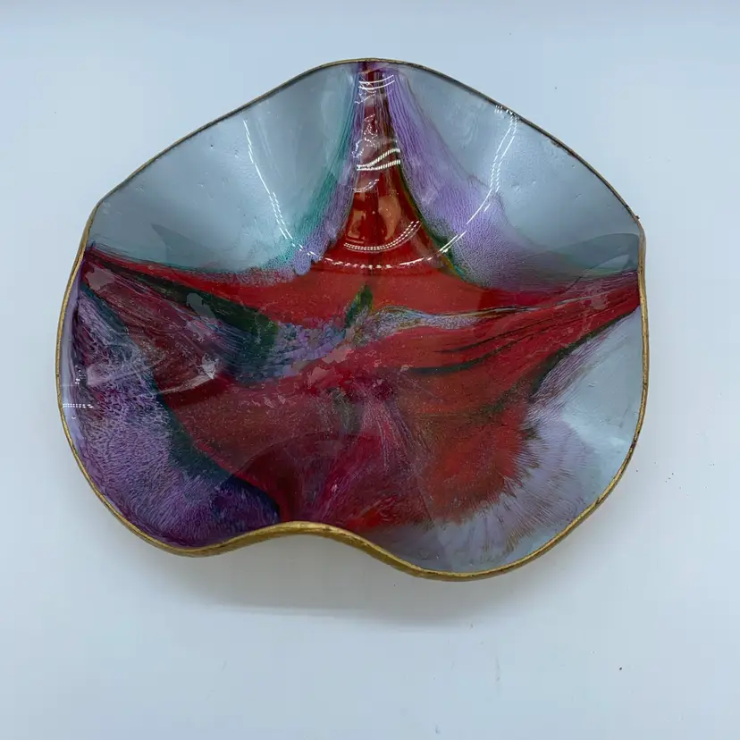 #3903 Red And Grey Canadian Seetusee Mayfair drip glaze decorative tray from Portage la Prairie. 8”