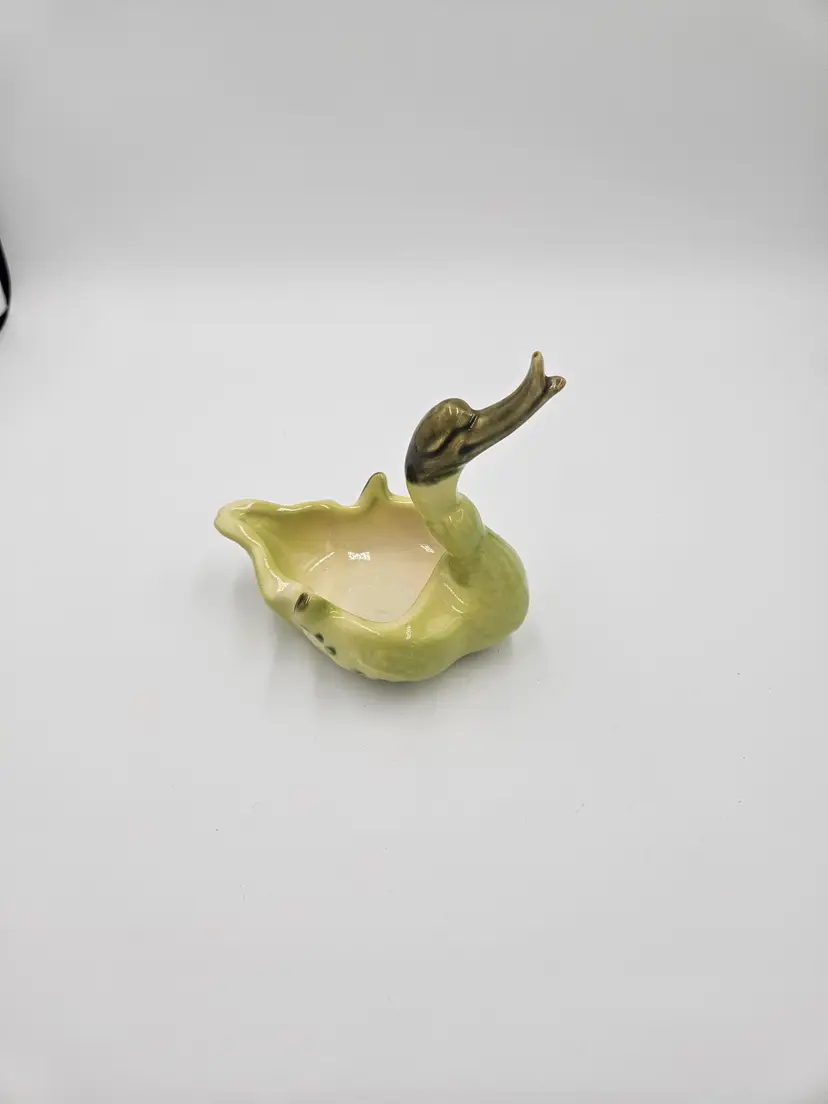 #C107 Hull Pottery USA Small Green Swan Planter