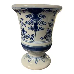 Vintage Delft Blue and White Pedestal Vase – Hand-Painted – Made in Holland (1970)