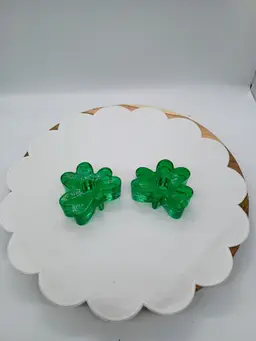 Green Glass Shamrock Pair (2) Candlestick Holders. St. Patrick's Day AGC Inc
