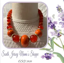 Vintage Hong Kong Fire Orange Lucite Beaded Choker Necklace