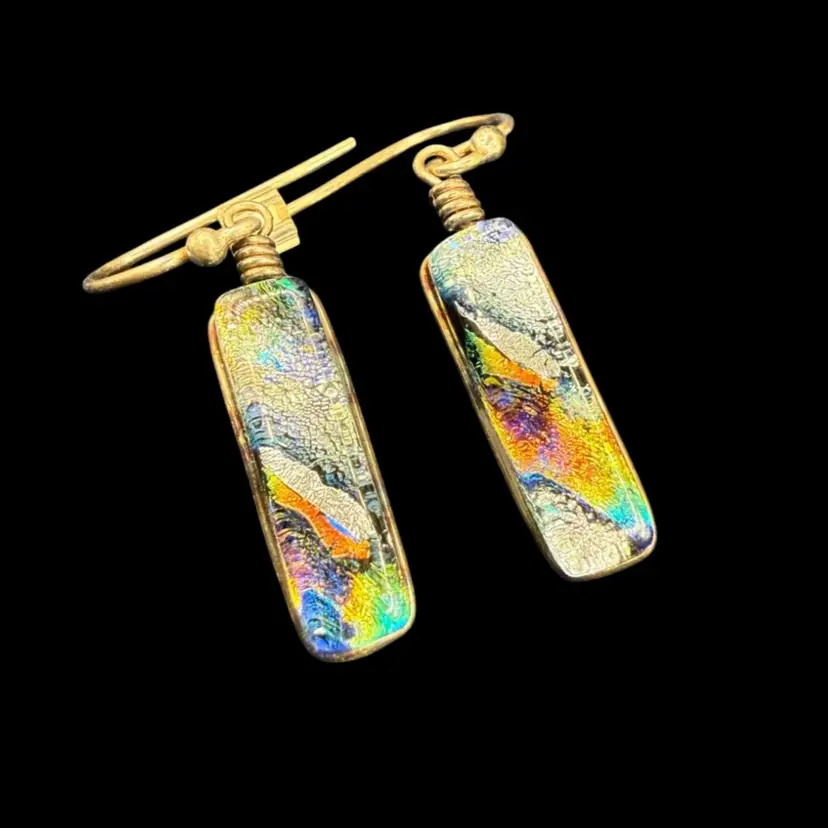 Sterling And Dichroic Glass Drop Earrings