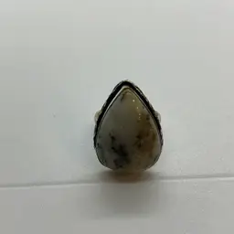 Silver Plated Teardrop Shaped  Dendritic Agate Ring Size 6.5