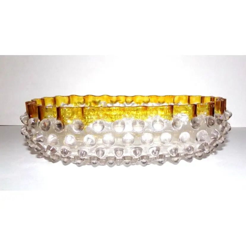 EAPG HOBBS, BROCKUNIER & CO. No. 323, Amber Stain Dewdrop Oval Bowl, RARE, c1886