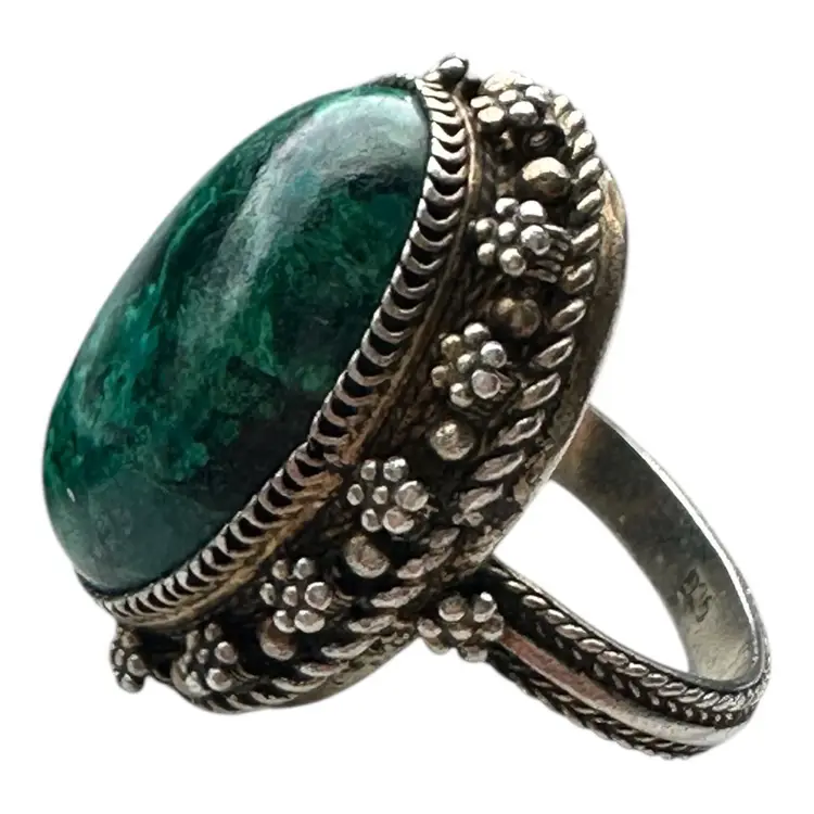 26m Native American Chrysocolla Sterling Silver Ring signed Size 5