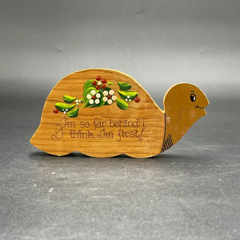 Handmade Folk Art Primitive Tole Painted Wooden Turtle Vintage Figurine