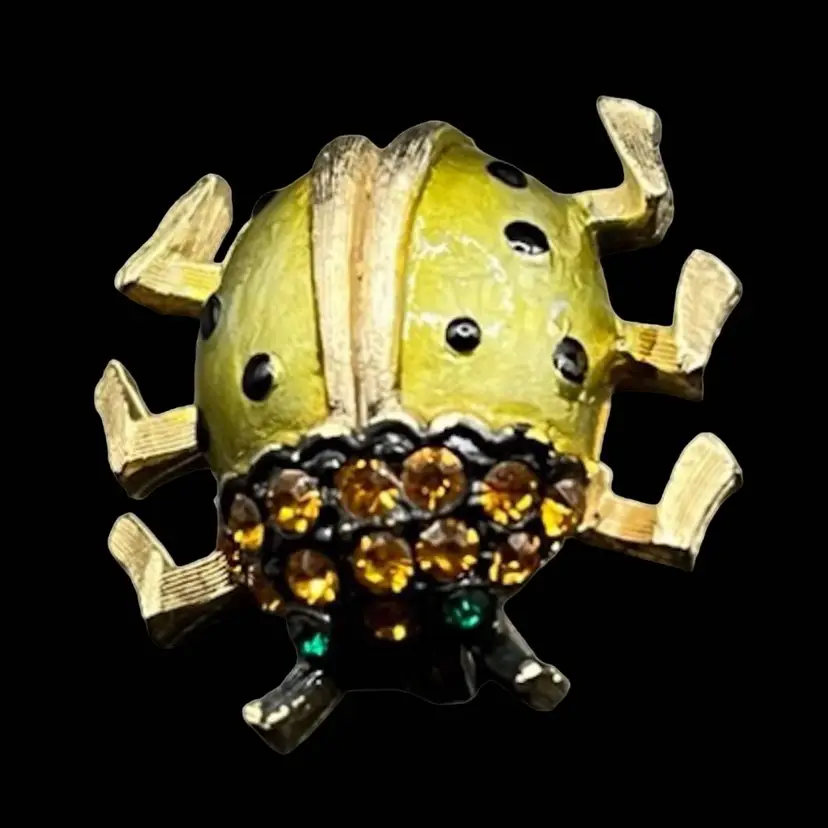 Beetle Bug Green And Gold Tone Rhinestone Brooch Pin Jewelry