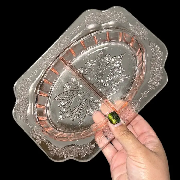 1930s Jeannette Glass Adam Pink Depression Glass Divided Relish Dish
