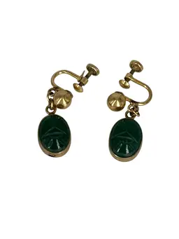 Vintage Amco Gold Filled Chrysoprase Carved Scarab Screw Back Earrings