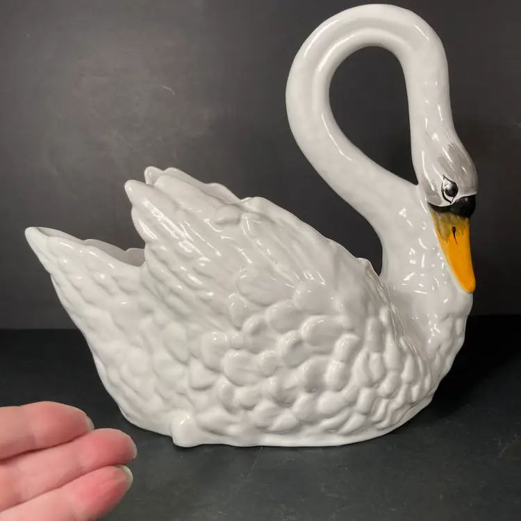 Vintage Ceramic Swan Cachepot or Planter, from R B Alcobaca, Portugal. 9.5 inches length