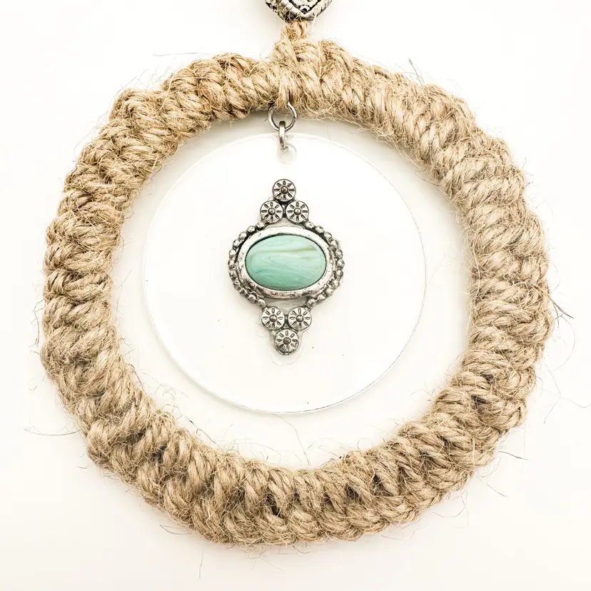 Repurposed Jewelry Bauble Ornament Faux Turquoise Stone Silver Tone Handmade