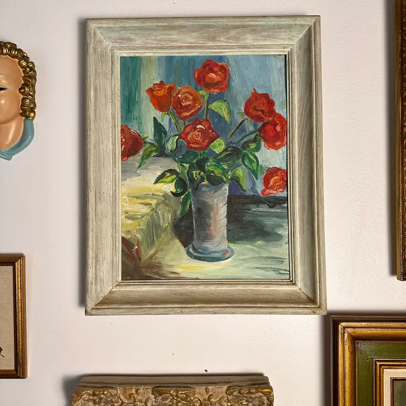 ORIGINAL Vintage Floral Framed Art Wall Hanging