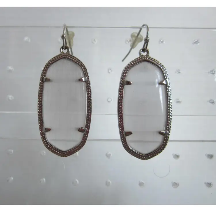 Victorian style silver slate glass cat's eye drop earrings