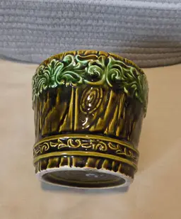 Vintage Green and Brown Ceramic Planter