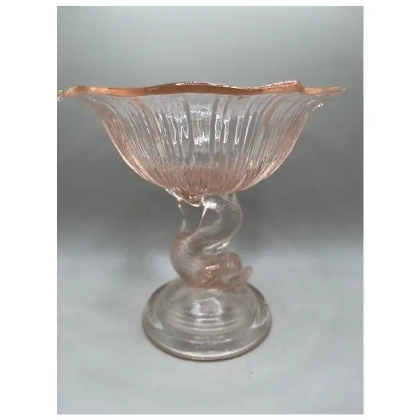 #01 Vintage Flamingo Pink Heisey Yeoman Petticoat Dolphin Compote ~ 1925-1938 ~ UV Glows ~ Elegant Home Decor ~ 5.5 inches tall