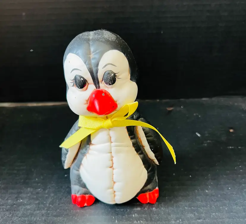 Vintage Penguin Figurine with Yellow Bow