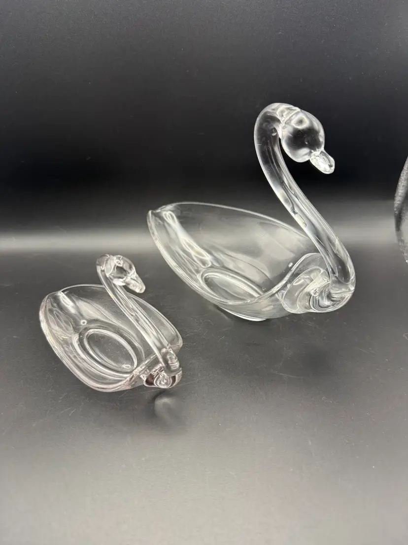 Duncan & Miller Uranium Glass Swan Dishes/Figurines -pair - GLOWS