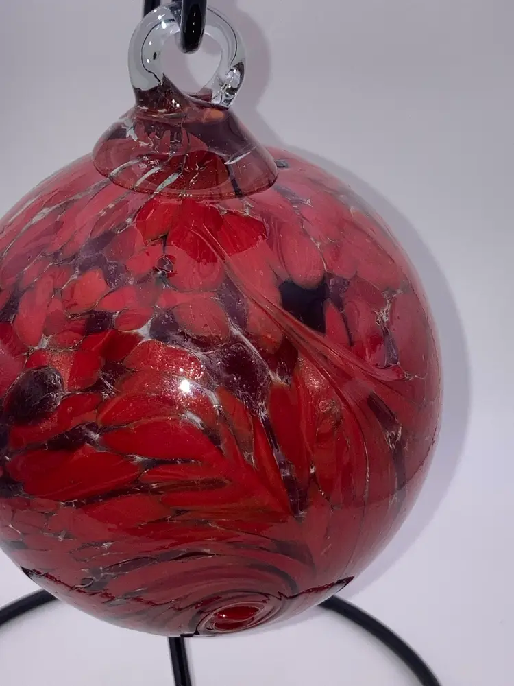 Glass Orb With Awesome Red Design! 4 3/4” Tall 3 1/2” Wide! Almost 1 Pound! Stand NOT Included!