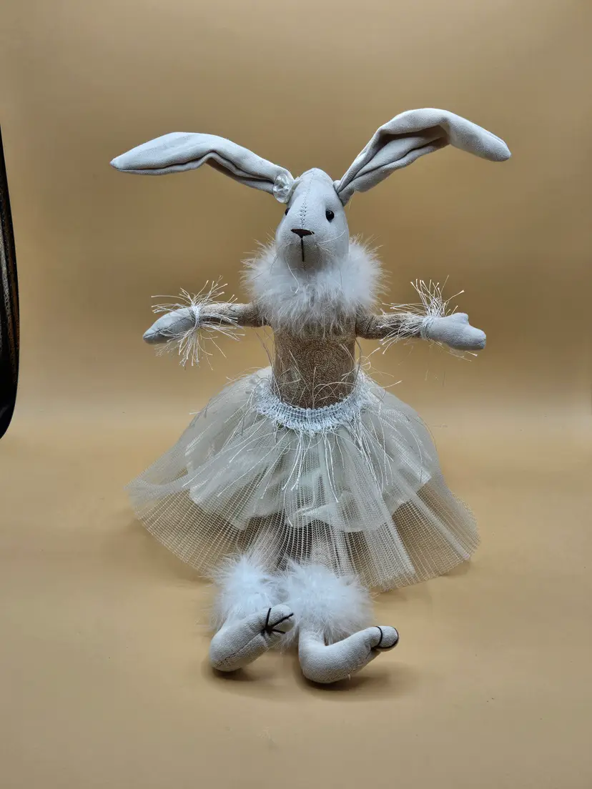 Stuffed Bunny Shelf Sitter 9"H Ballerina W/Long Legs, Beige