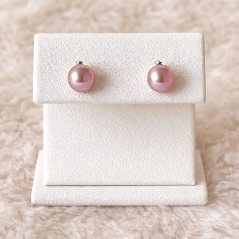 Belle de Mer Pink Cultured Freshwater Pearl Stud Earrings 8-9mm Sterling Silver
