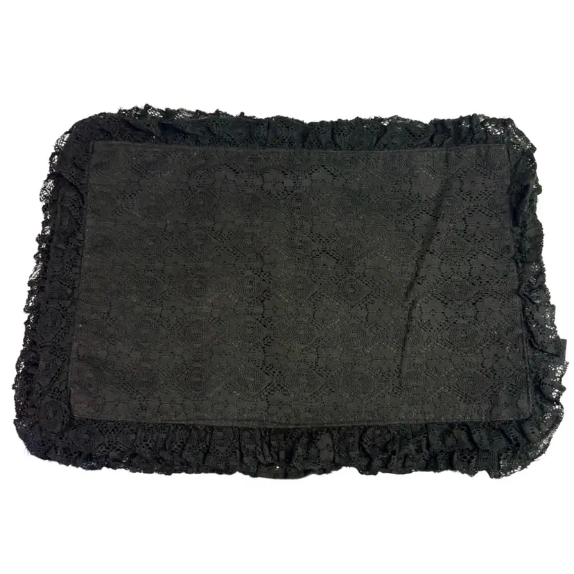Ruffled Black Lace Set Of 4 Fabric Placemats 19”x13”