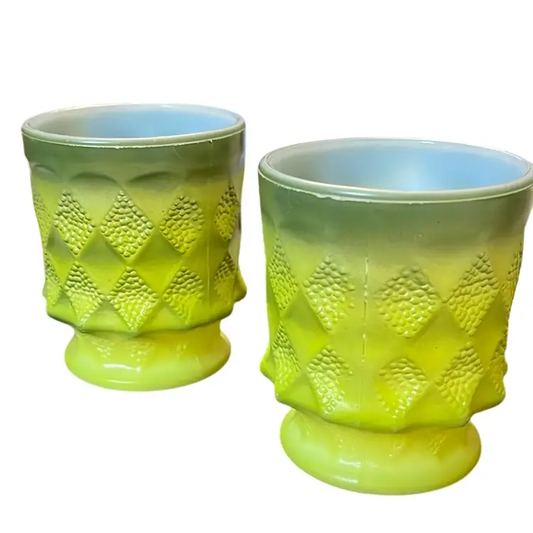 Pair Of Vintage Fire King Kimberly Mugs Green Ombré