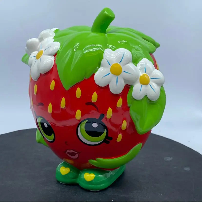 #5012 Ceramic Shopkins strawberry character money bank.