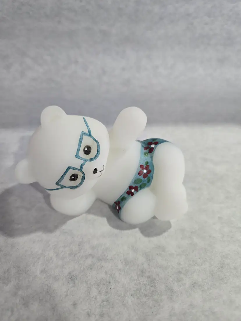 Vintage Fenton Opal Satin Hand Painted Reclining Bear