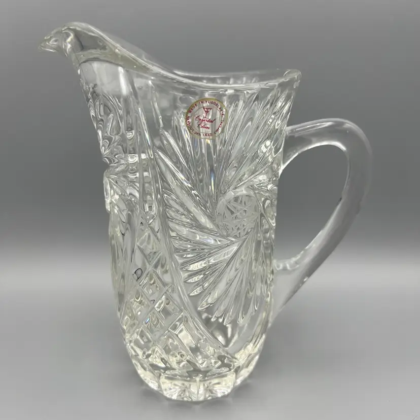 Crystal Clear Industries Crystal Drink Pitcher 24% Lead Hand Cut Yugoslavia 8”