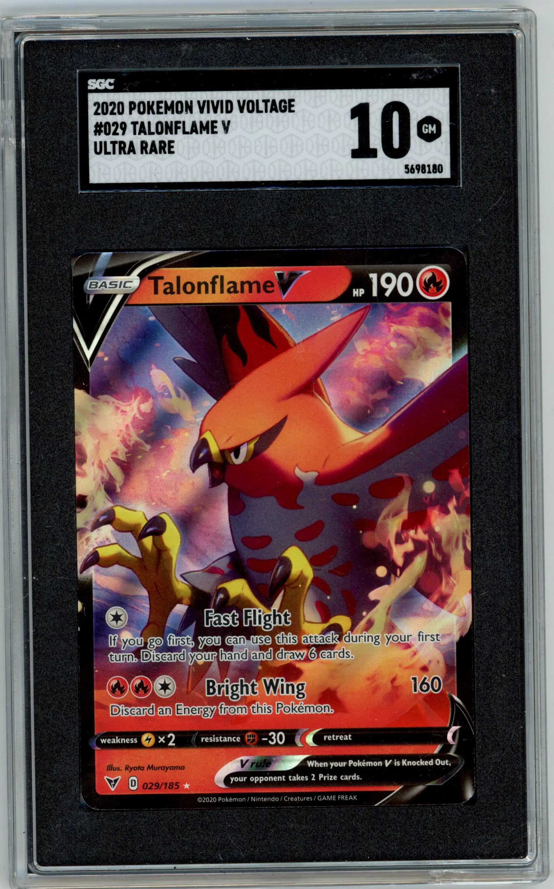 2020 Pokemon Vivid Voltage TALONFLAME V #029 Ultra Rare SGC 10 GM