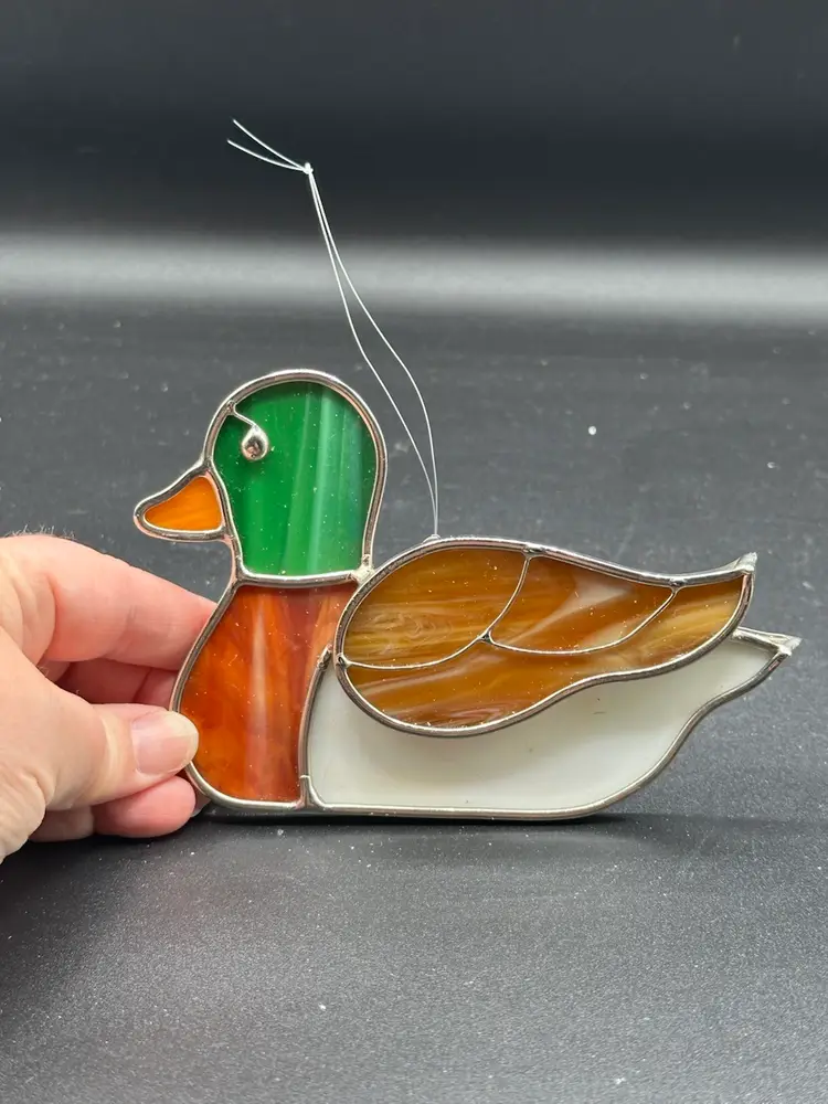 VTG Handmade Stained Glass Suncatcher Window Hanger Duck Mallard 6”L