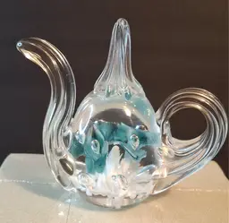 #01 Gibson Signed Vintage Glass Paperweight | Teapot Shaped Art Glass