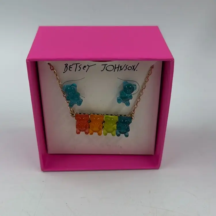 Betsy Johnson Multi Colored Gummy Bear Neckless And Earrings With Original Box