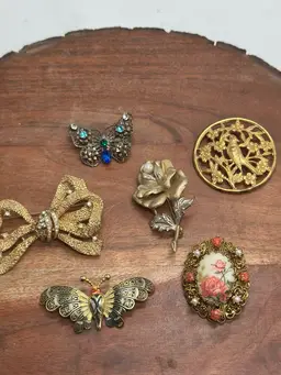 Vintage Lot Of 6 Brooches Spanish Enamel Butterfly, Czech Butterfly, Marked & Unmarked