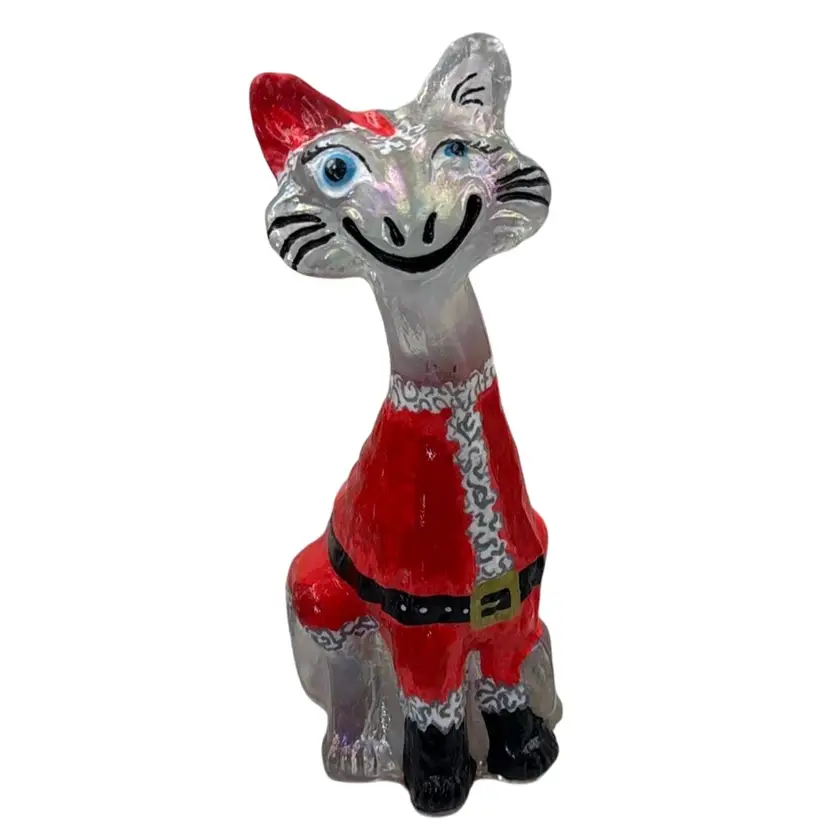 #01 CHRISTMAS CAT! 🎅🏻 FENTON Santa Claus Alley Cat - GLOWS & Opalescent - One Of A Kind - 11”
