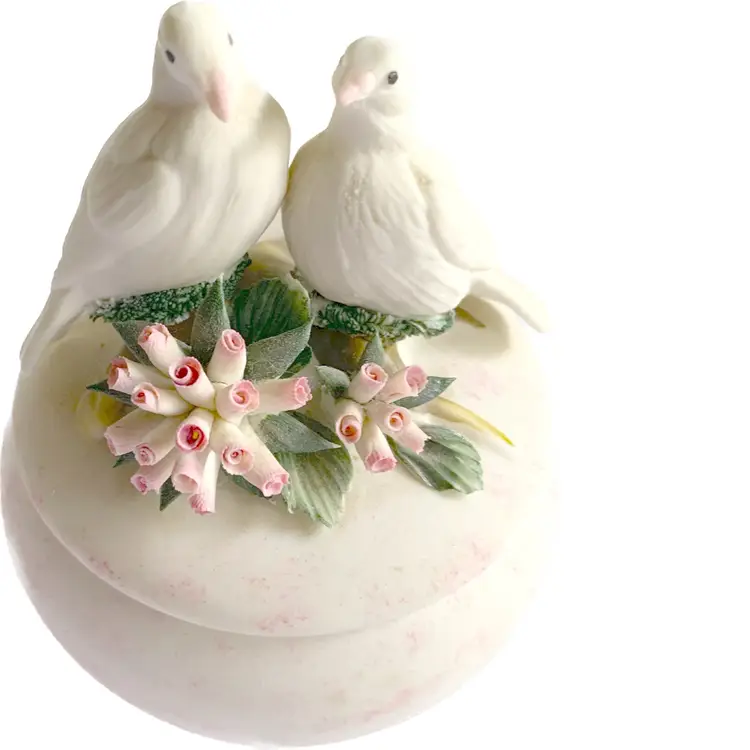 Capodimonte Precious OOAK Pristine Bisque Hand-painted Paid of Doves Vanity Treasure Memento