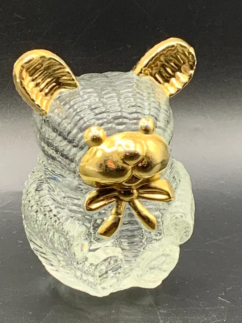 #9 - Crystal Glass Teddy Bear Brass Guilt Vintage Ribbed