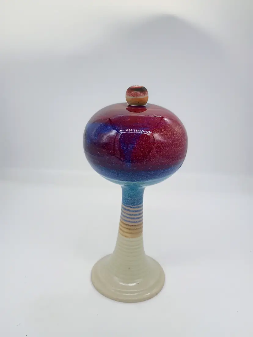 Earth & SkyPottery  Robin Bloom signed Art Pottery Pedestal Oil Lamp Vintage
