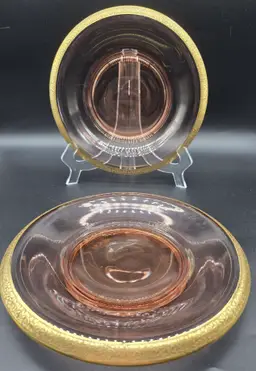 Tiffin rambling rose pink depression glass plates